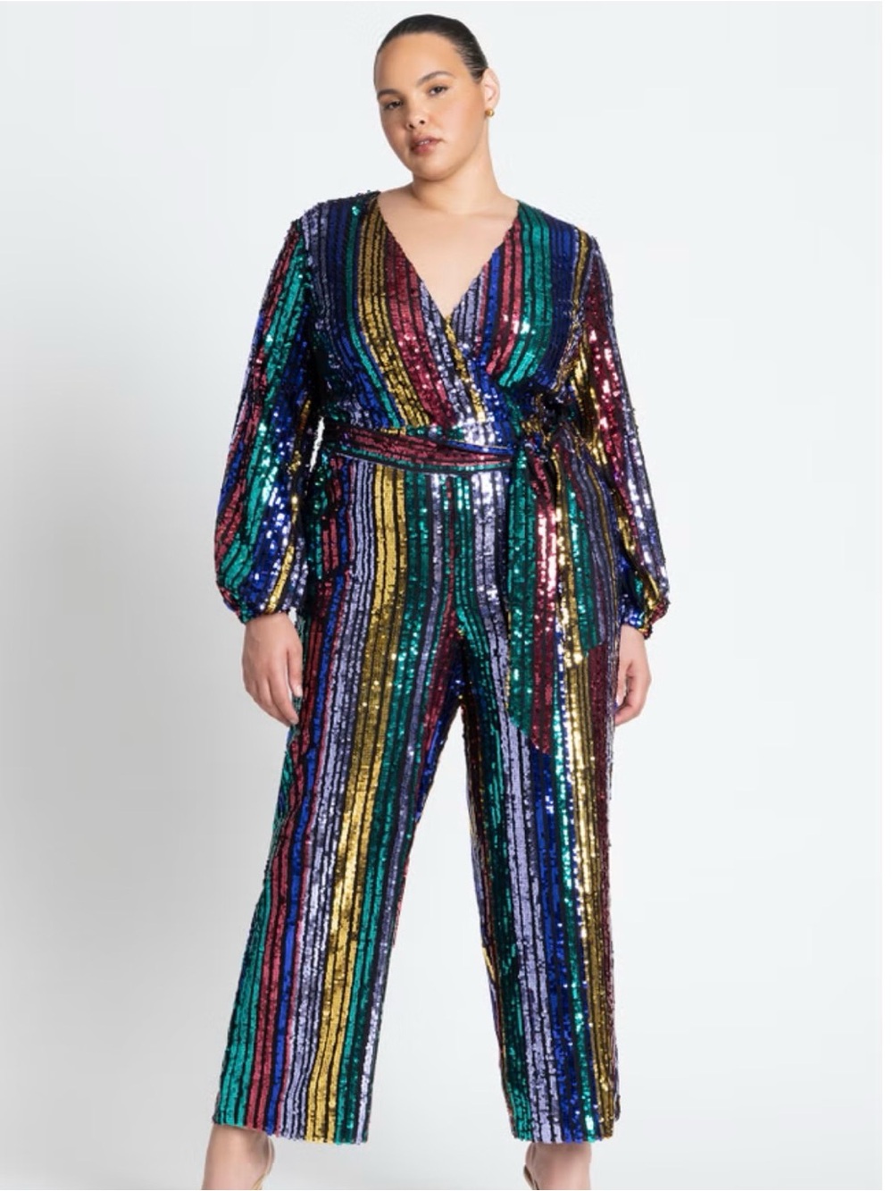 Eloquii Multicolor Sequin Stripe Jumpsuit